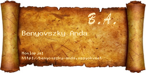 Benyovszky Anda névjegykártya